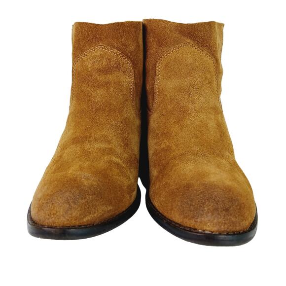 Dolce Vita SZ 9 Suede Booties Caramel Camel Brown Pull On Style 1 1/2" Heel - Picture 7 of 9